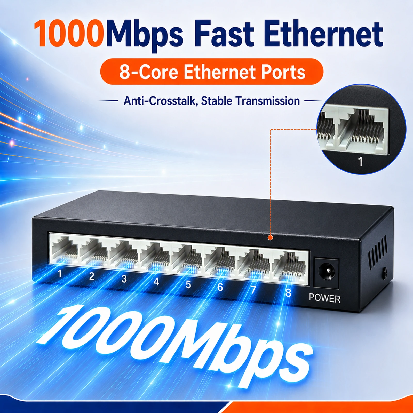 Natalink 8 Port Gigabit Network Switch 1000Mbps Unmanaged Plug and Play Auto MDI/MDIX Silent Fanless Design for Home Office