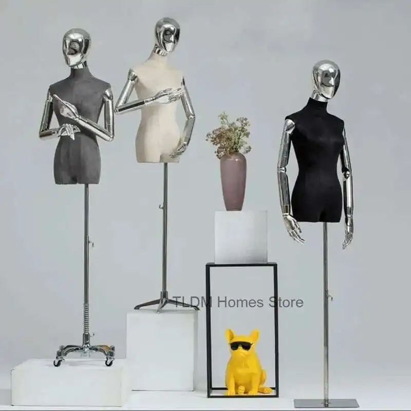 

Korean Female Suede Model Upper Body Mannequin Model Electroplated Arms Clothing Store Window Wedding Dress Display Stand P