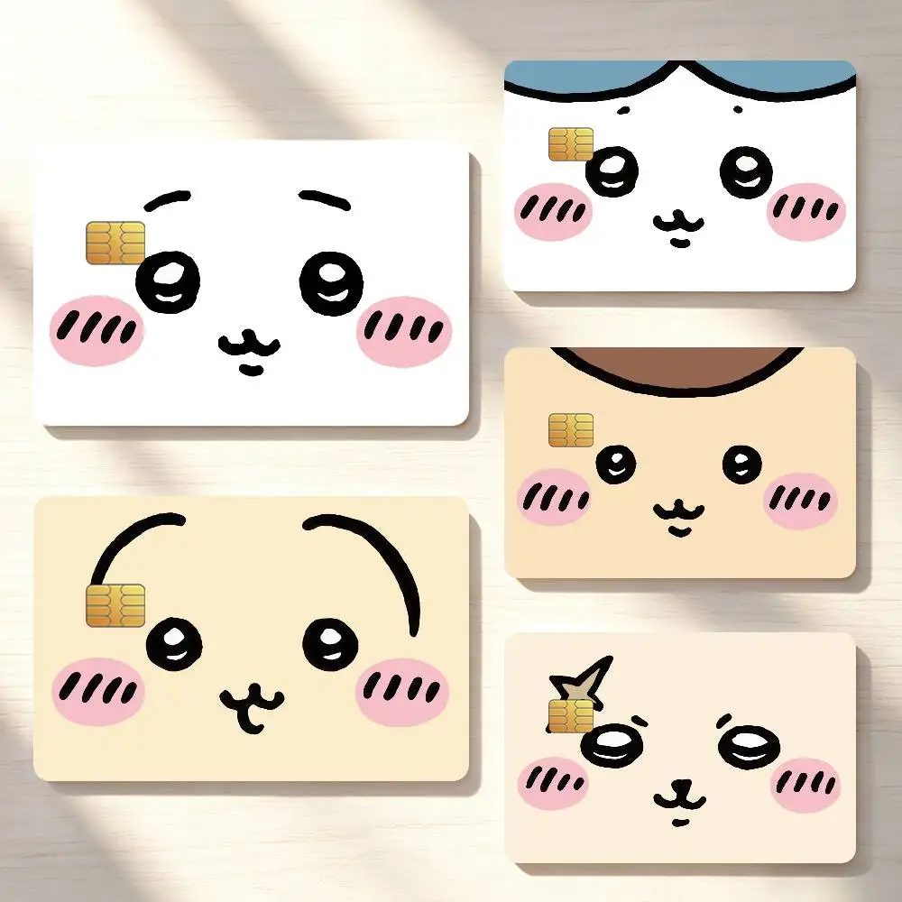 Cute C-Chiikawa-ES Face All Characters Credit Card Sticker Waterproof Anti-Scratch 4PCS Bank Debit Traffic Cover Decoration