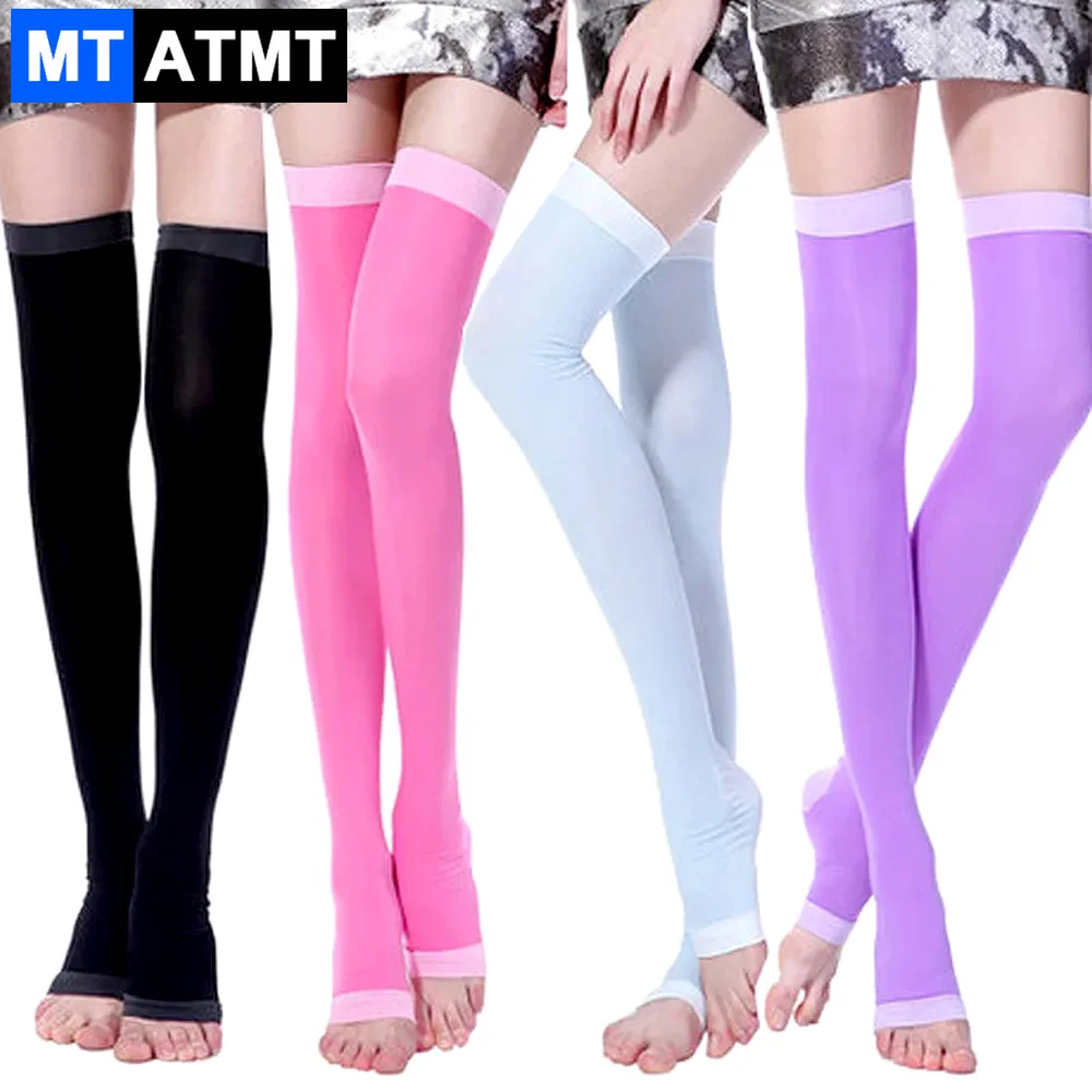 1Pair Women Firm Compression Socks, 420D High Waist Slimming Leg Shaper, Tummy Control Thigh High Stockings for Beauty & Shaping