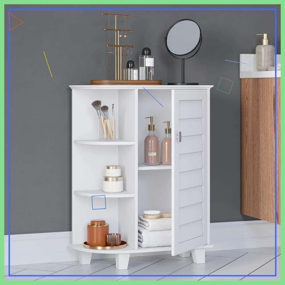 

Modern Bathroom Storage Cabinet with 3 Curved Shelves & Adjustable Interior - Space-Saving Organizer for Toiletries and Towels