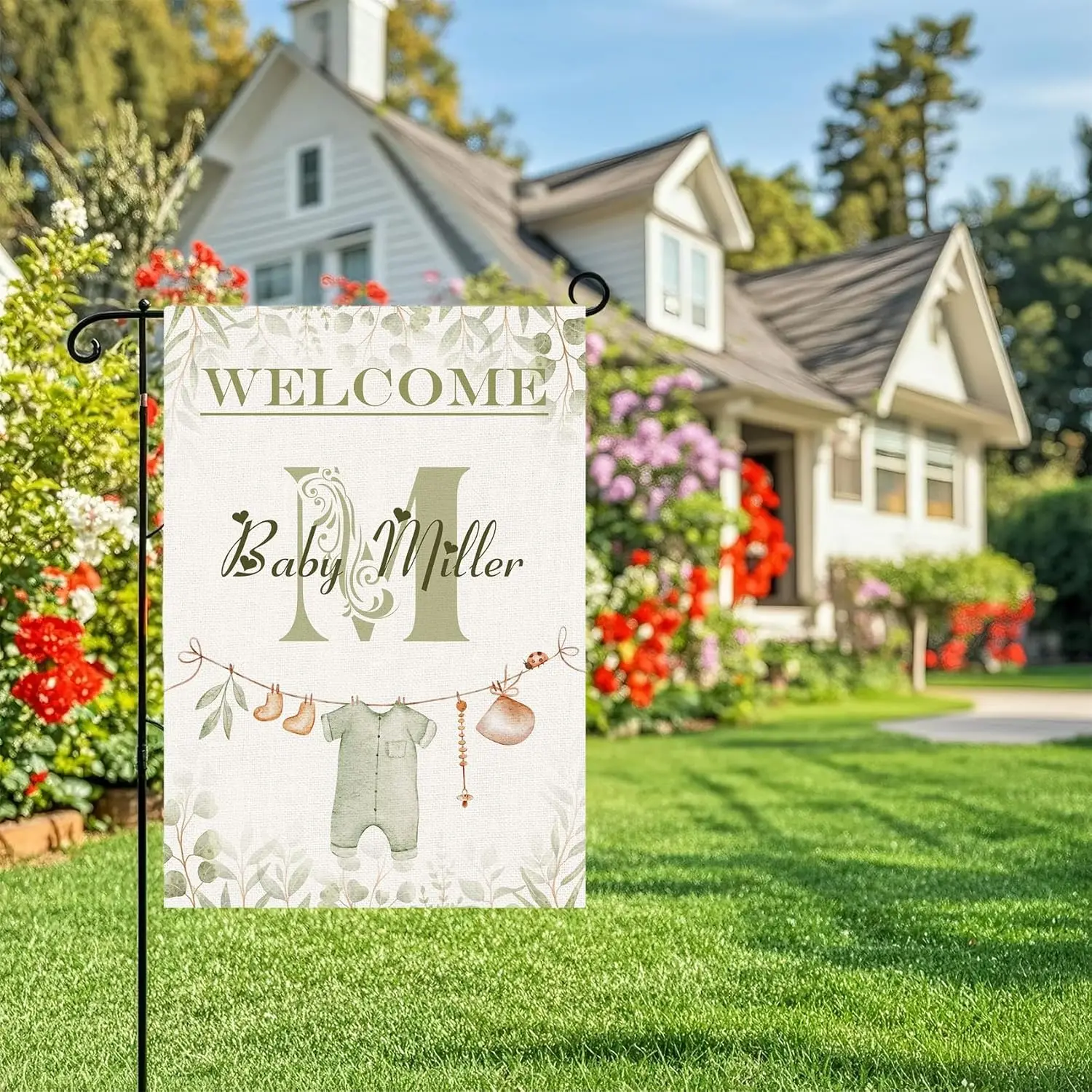 Welcome Baby Shower Custom Garden Flag Double Sided - Personalized Funny Yard Decor with Name, Summer Welcome Banner for Law UUX view 6