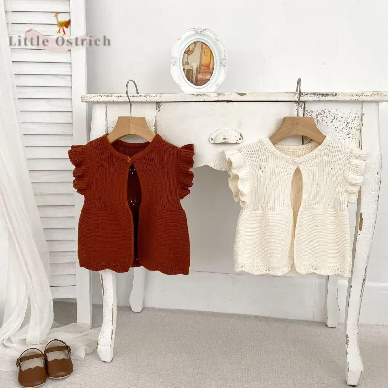 

Newborn Baby Girl Knitted Cardigan Infant Toddler Child Cotton Fly Sleeve Jacket Button Solid Color Vest Baby Clothes 3M-2Y