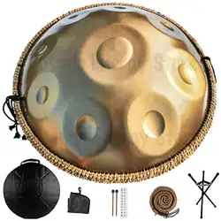 Gold Handpan Drum with Bag Stand, Steel Tongue Drum, Massive Percussion Instrument, D Minor, 432Hz, 14, 12, 10, 9 Notes