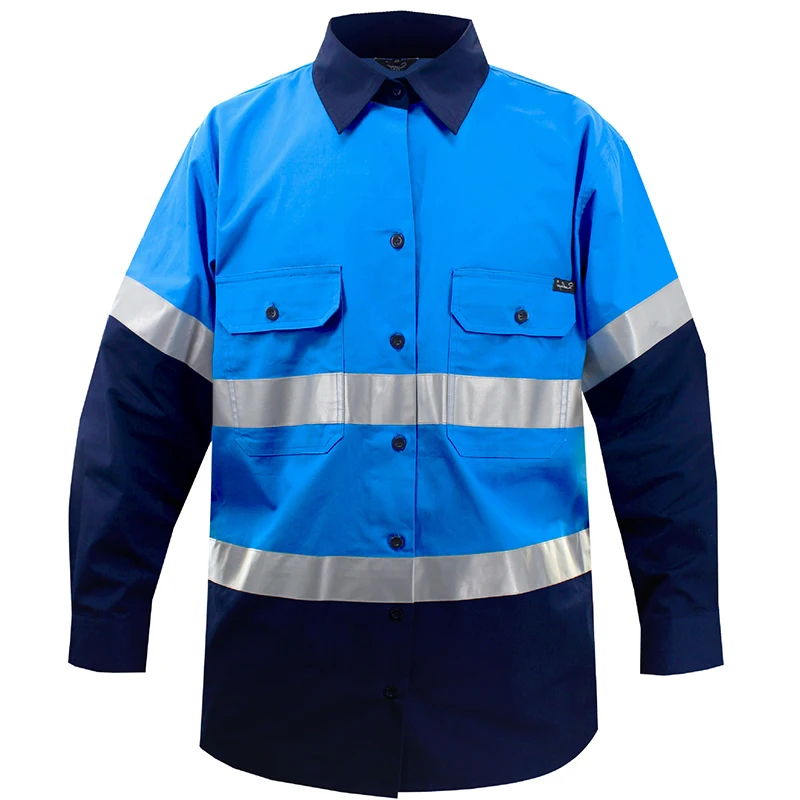 Hi Vis 남성용 작업 셔츠, 투톤 작업복, 건설 안전복, 높은 가시성 의류, 100% 코튼