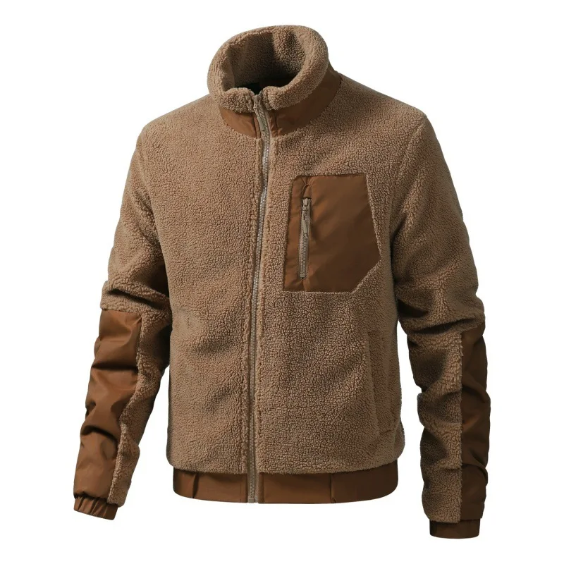 Mens Autumn Winter Stand Collar Sherpa Fleece Jacket Casual Outdoor Cardigan Coat New Export Quality Zipper Jacket Thickened War