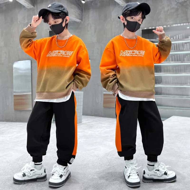 Spring Fall Boys Top and Pants Teenager Children Long Sleeve 3 Color Clothes Letter Pattern Tracksuits 5 7 9 11 13 14 Years Old