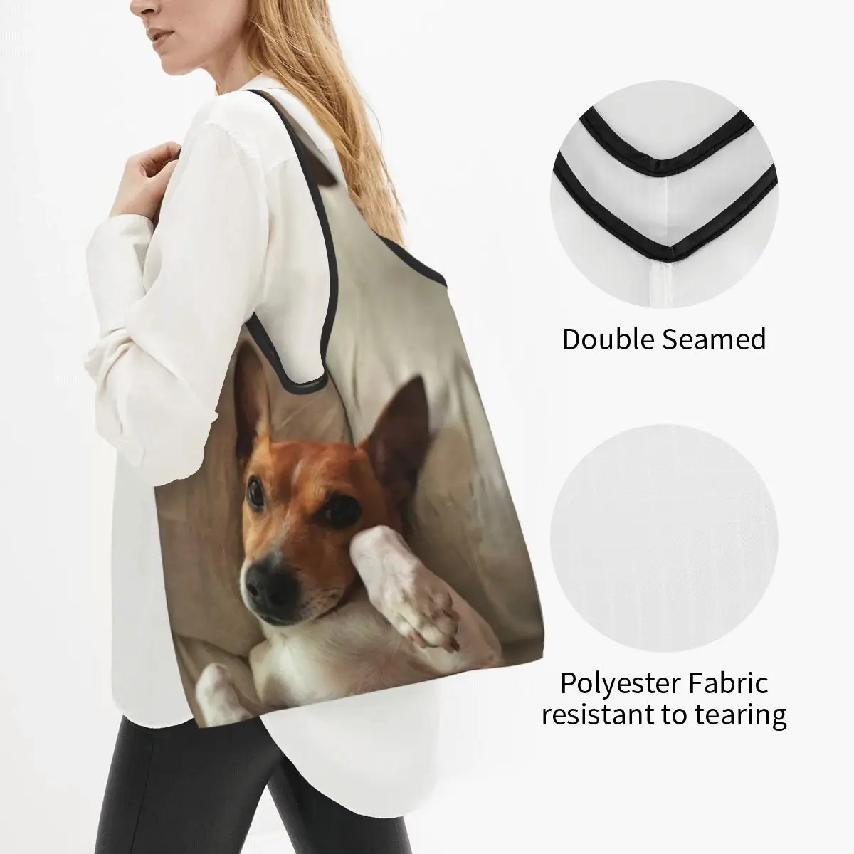 Custom Cute Printed Funny Jack Russell Terrier Meme Shopping Tote Bag Portable Shopper Shoulder Dog Lover Handbag