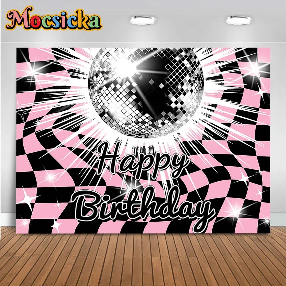

Retro Disco Birthday Background for Girl Baby Silver Shiny Discoball Black Pink Decor Backdrop Banner Adult Bachelor Party Prop