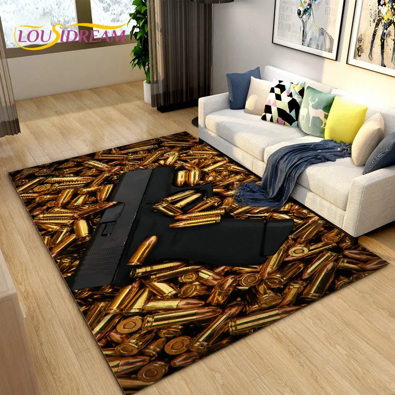 

3D Assault Rifle Pistol Cartridge Gun Area Rug,Carpet Rug for Home Living Room Bedroom Sofa Doormat Decor,Kid Non-slip Floor Mat