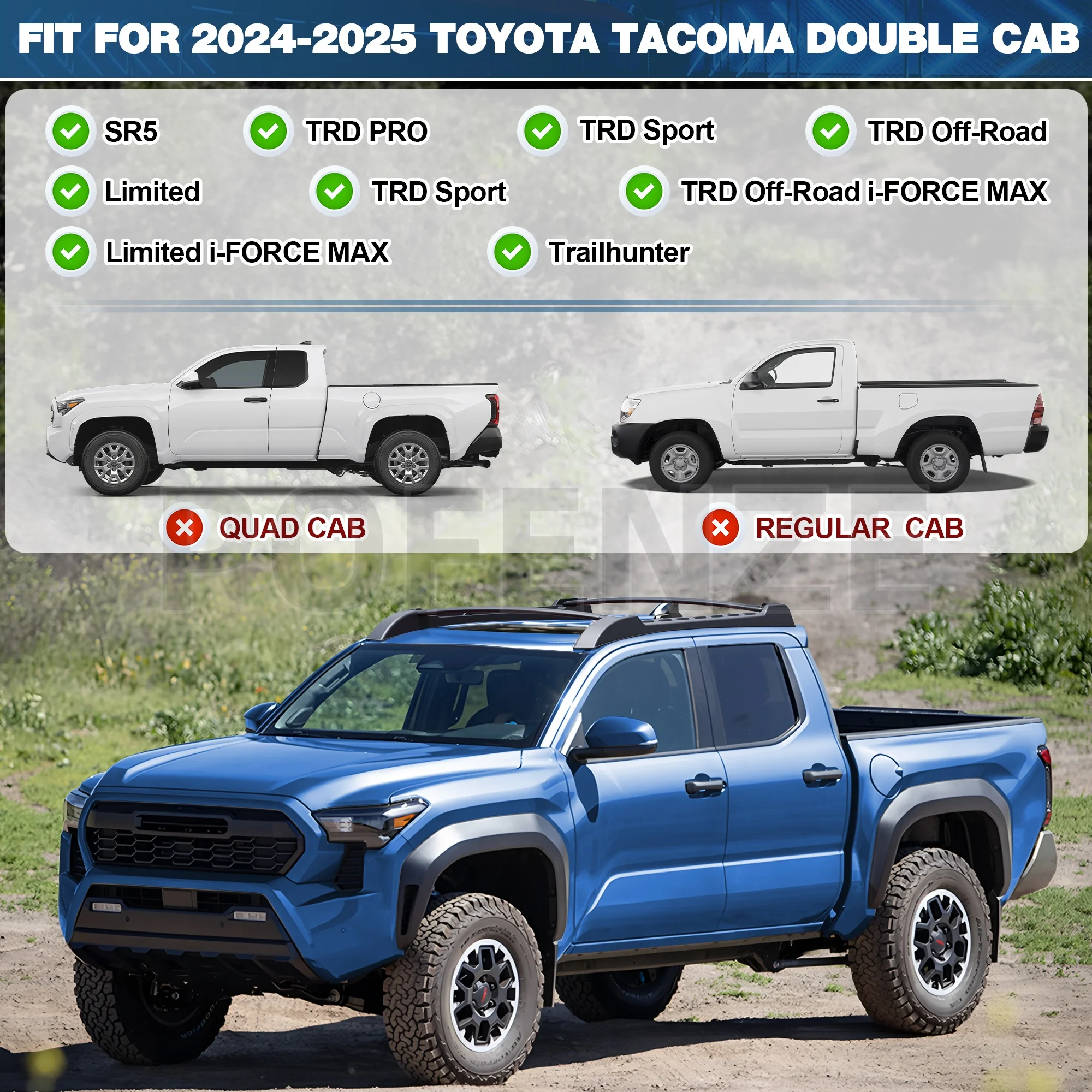 رف سقف علوي قضبان متقاطعة لـ 2024-2025 تويوتا تاكوما سلة كابينة مزدوجة حاملات البضائع حامل تخزين الأمتعة الثقيلة