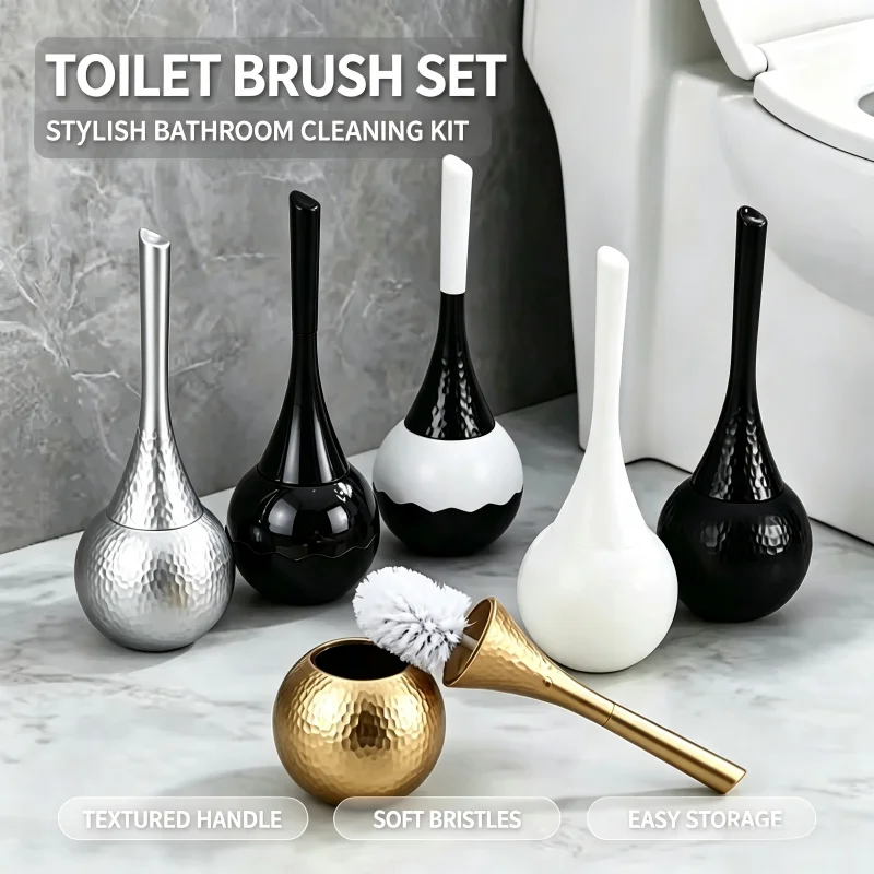 Long Handle Toilet Brush with Holder - High-End Bathroom Cleaning Set for Household and Restroom, Durable Hygienic Design