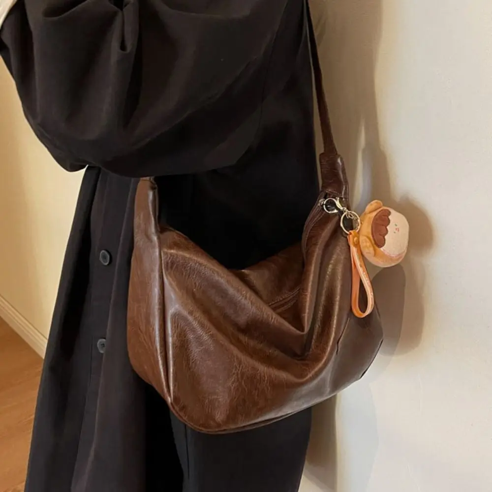 

Solid Color Shoulder Bag Fashion Large Capacity PU Leather Underarm Bag With Zipper Crossbody Bag Women