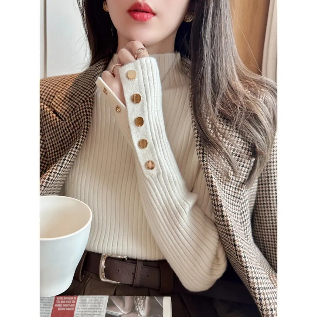 

Women's Thick Loose Sweater Half Turtleneck Western Style Slimming Inner Wear Top for Autumn And Winter