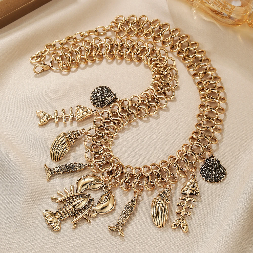 Elegant Luxurious Lobster Fish Bones Shells Conch Pendants Necklaces Ladies Fashion Jewelry Daily Party Wear Valentine Day Gifts