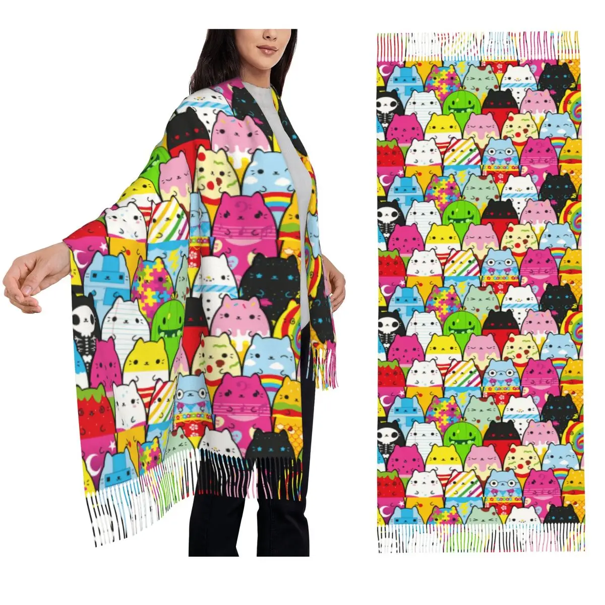 

Шарф с кошками против маринок, шарфы с кисточками для женщин, мягкие теплые шали и накидки, длинная осенне-зимняя шаль