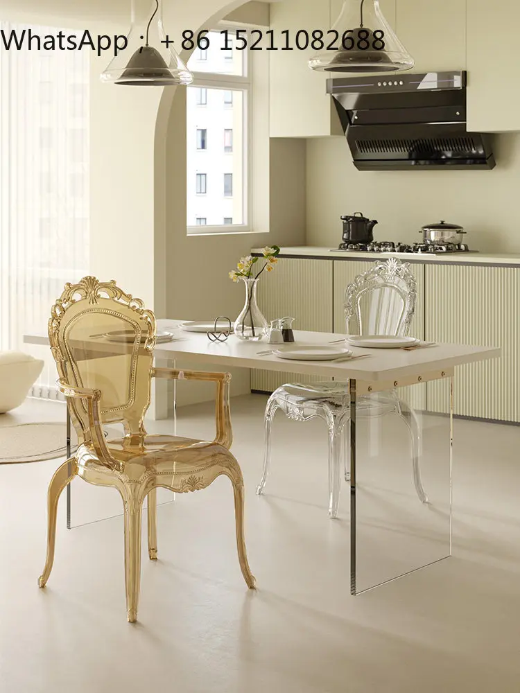 LLY acrylic dining chair transparent crystal ghost stool makeup chair retro hotel court chair