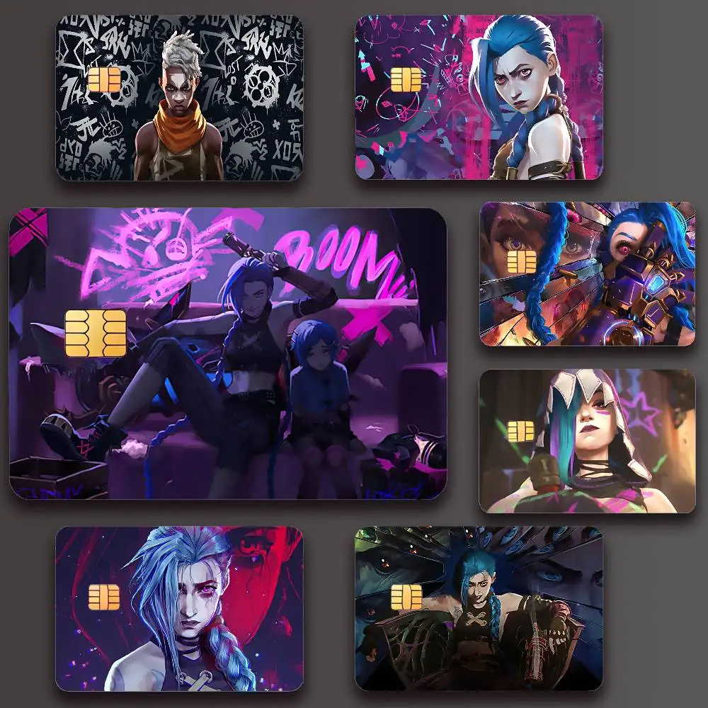 Anime Arcane Jinx Cartoon Poster Credit Skin Cover Card Stickers 4PCS Film Bus Pass Front Decoration Bank Debit Waterproof