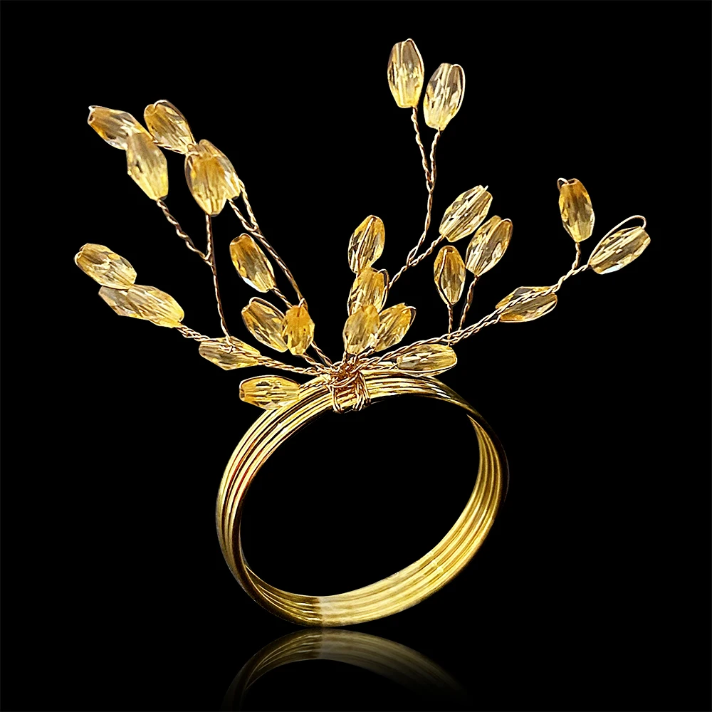 

6Pcs Elegant Napkin Ring with Crystal ,Metal Handmade Napkin Holders Perfect for Formal Dining Table Decoration
