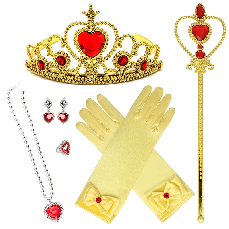 Princess Dress Up Accessories Girls Glove Crown Ring Earring Necklace Wand Birthday Gifts for Kids Party Supplies