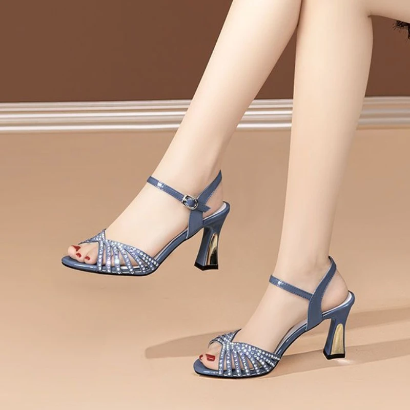 Woman Shoes High Heels Rhinestones 2025 Luxury Sandals for Women Asian Size On Sale Summer Comfortable Designer Sales Offer Shoe