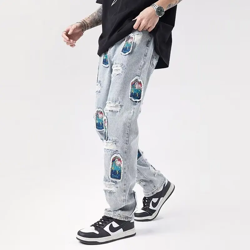 2026 Japanese Streetwear Embroidery Men Jeans Pants Cargo Vintage Harajuku Men\'s Denim Trousers