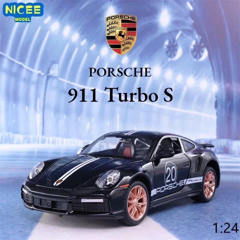 1:24 Porsche 911 Turbo S coche deportivo simulación Diecast Metal aleación modelo coche sonido luz tirar hacia atrás colección niños juguete para regalo F419