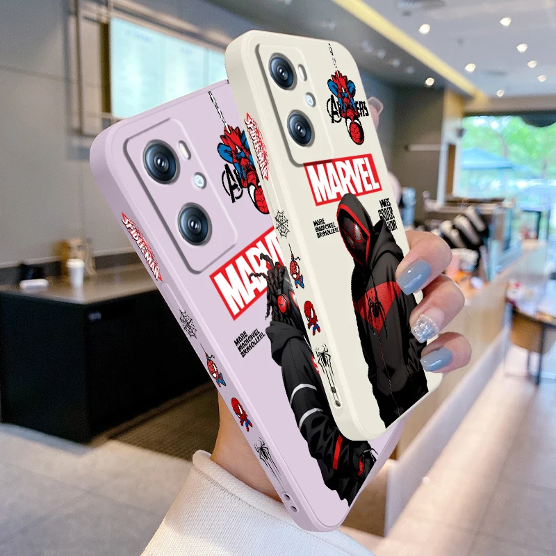 Marvel Cartoon Spider-Man Art Liquid Left Rope For OPPO Find X6 X5 X3 A98 A96 A94 A93 A77 A76 A74 A72 A57 A53 A16 5G Back