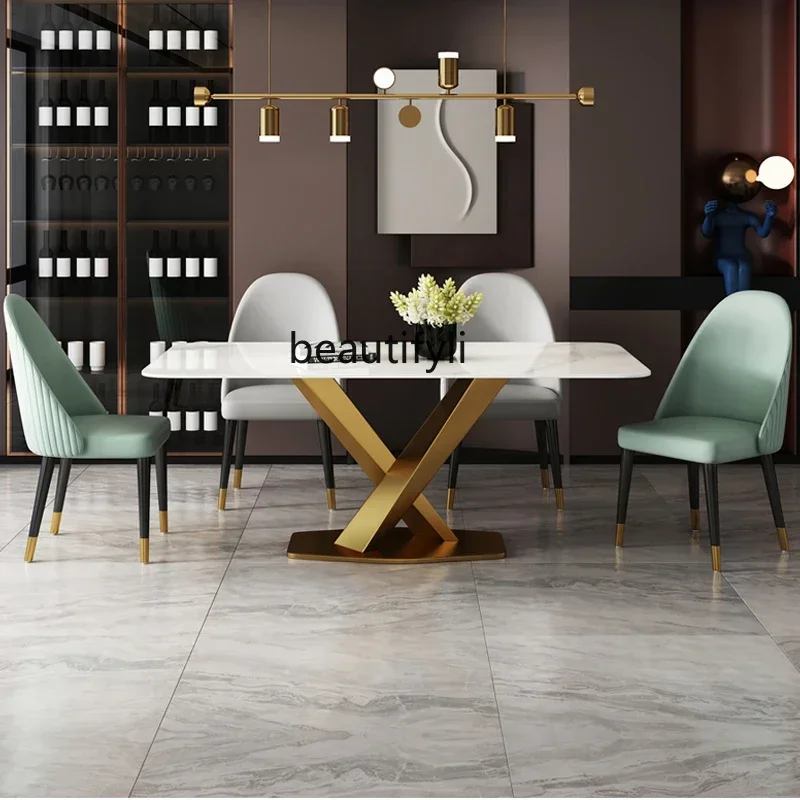 M178 Light luxury rock slab dining table and chair combination household dining small apartment marble rectangular dining table2