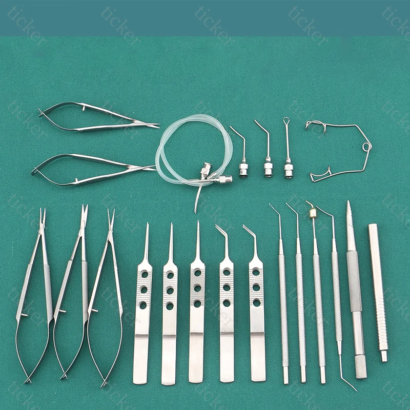 Ensemble d'instruments ophtalmiques, 21 pièces, alliage de titane/acier inoxydable, yeux et cataractées, Micro pincettes, ciseaux, porte-aiguille, ensemble d'outils