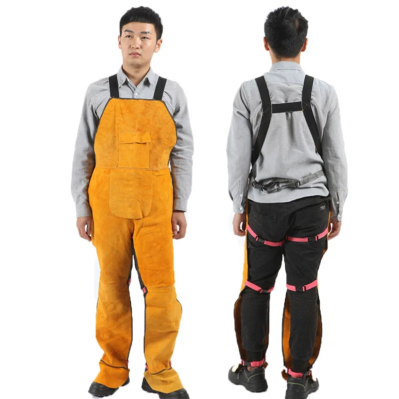 

Leather Welding Apron Split Leg for Men Heavy Duty Spark Flame Heat Resistant Bib Aprons Anti-scalding Welder Clothes