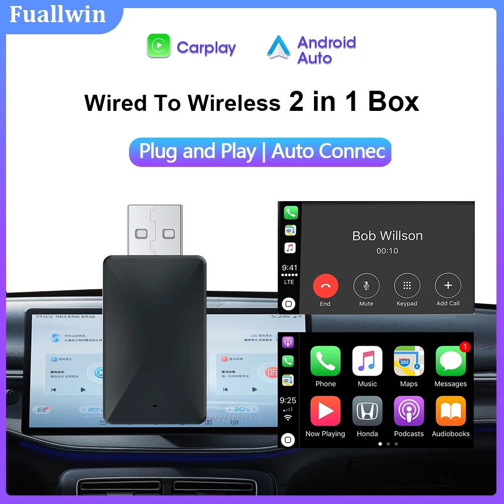 

2in1 Wireless Carplay Adapter Android Auto Wireless Smart Dongle For Volvo Benz Audi Kia Hyundai VW Mazda Cadillac MG Peugeot