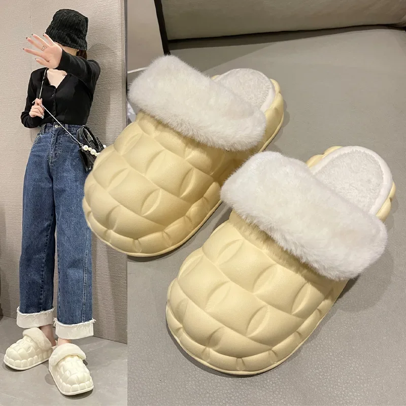 

Casual Fluffy Slippers Women House Flats Winter Plush Designer Shoes Ladies Home Warm Fashion Elegant Platform Footwear Solid