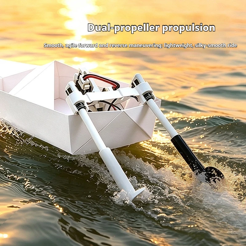 Generic Diy Remote Control Paper Boat 2.4g Dual Propeller Power Electric Assembly Model For Water Pool Outdoor Playing New Model