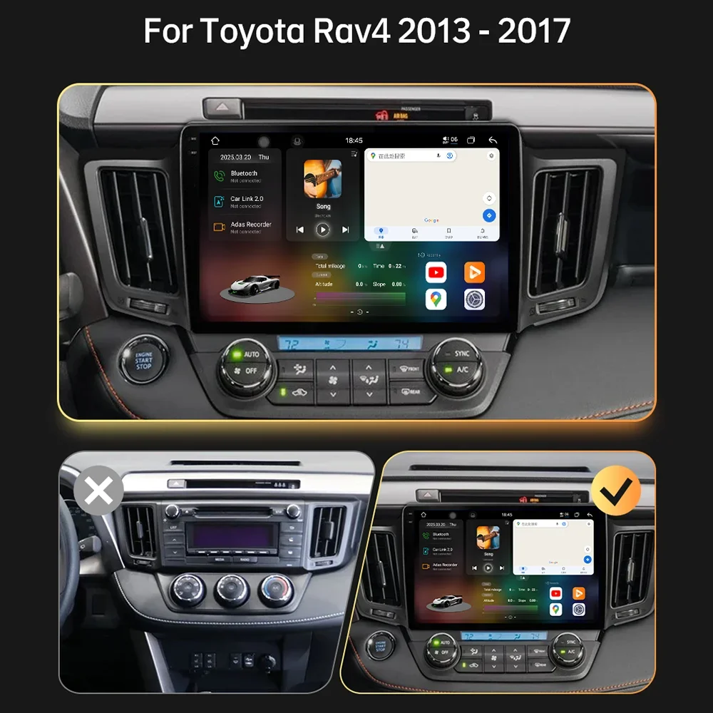 Eunavi CarPlay Wireless Car Radio Android 4G 10.1 ''AI BT For Toyota RAV4 2013-2017 GPS Stereo Player