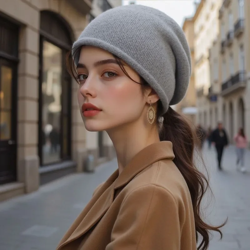 Gestrickte Beanie-Mütze für Damen, lässige warme Mütze, weiche Stretch-Schädelmütze für kaltes Wetter für den Winter