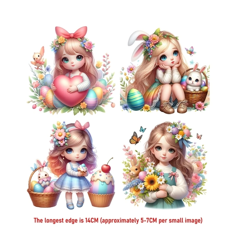 14 سنتيمتر دعوى الكرتون زهرة بيضة عيد الفصح فتاة الحديد على نقل الحرارة ملصق للملابس Pinted الفينيل الحرارية قابل للغسل تي شيرت مائي