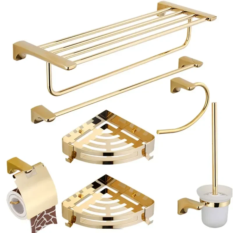 Deluxe Customized Combination Stainless Steel Towel Shelf Set Gold Wall Mounted Bathroom Accessories Hardware Set