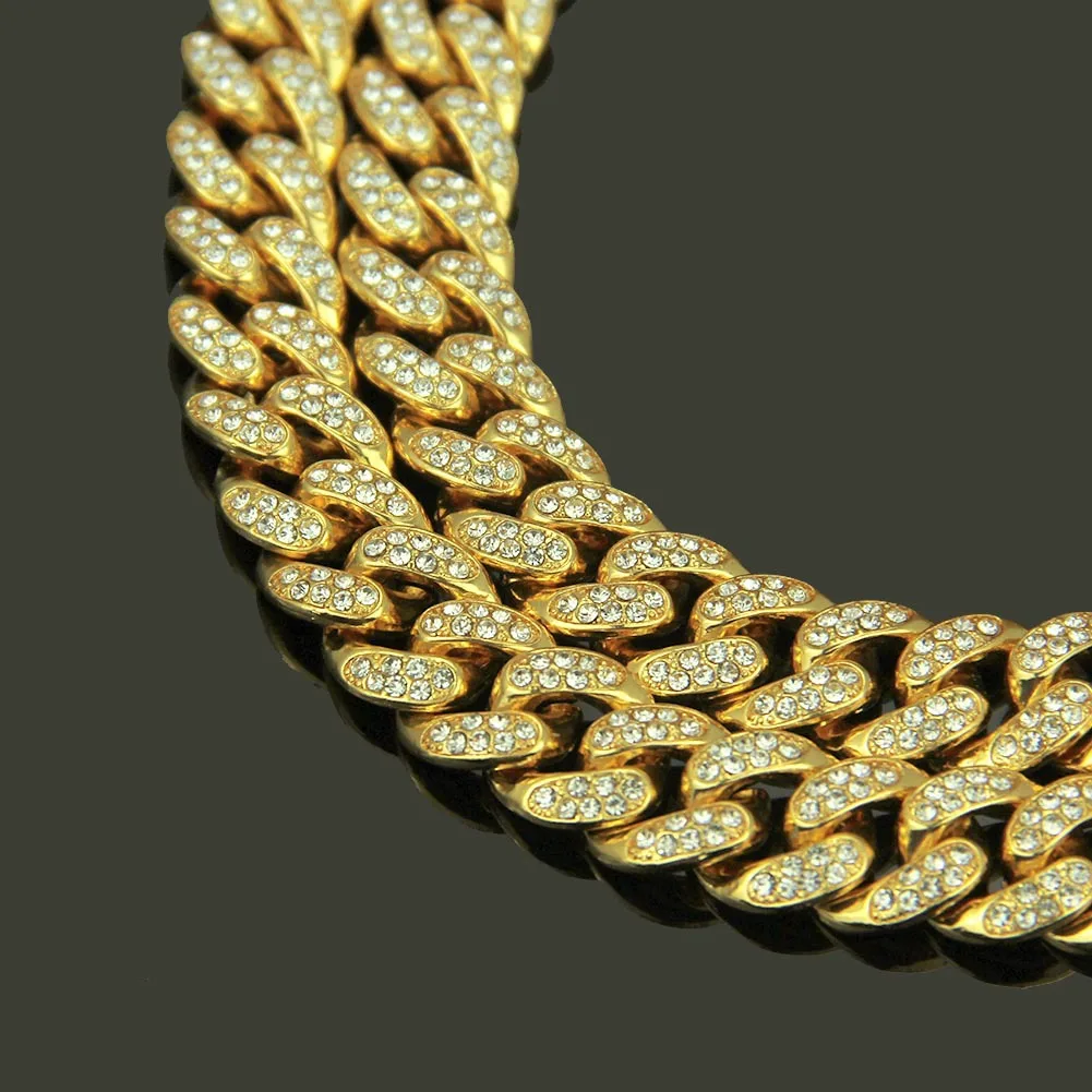 HNSP Miami Cuban Link Iced Out Chain Necklace For Men - Heavy Duty Curb Bling Bling Hip Hop Chains Jewelry 13MM Wide