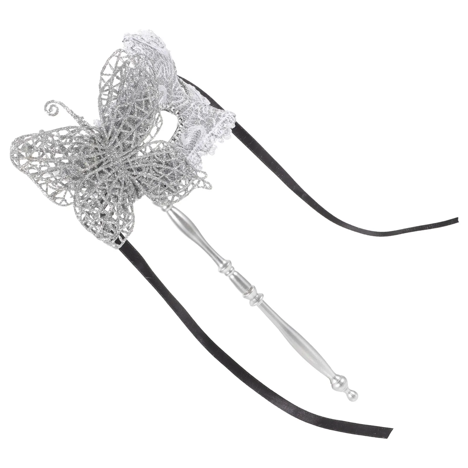 Masquerade Mask Handheld Silver Elegant for Halloween Birthday Carnival Party Prom Dancing Cosplay Festival Photo Accessories