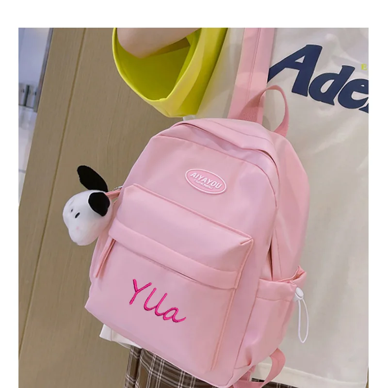 Personalized Embroidery Junior High School College Student Couple Backpack Breathable Waterproof Wear-resistant School Bag