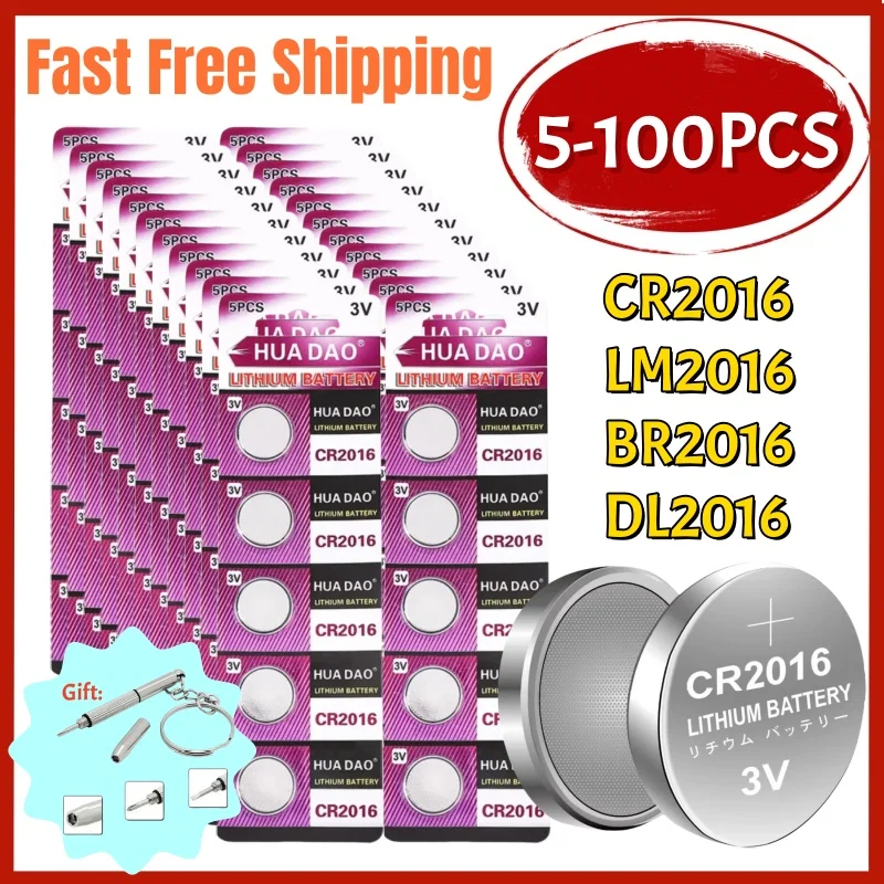 5-100PCS CR2016 3V Button Batteries LM2016 BR2016 DL2016 CR 2016 Cell Coin Lithium Battery for Watch Electronic Toy Calculators