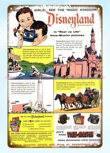 office interior design 1955 View-Master reels Magic Kingdom Parks metal tin sign