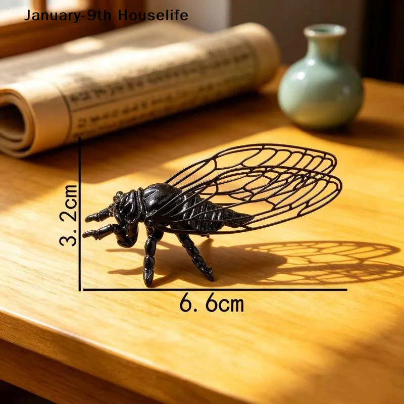 Exquisite Cicada Figurine Hollowed-out Retro Vintage Insect Sculpture Anti-rust Durable Alloy Animal Statue Home Office Decor