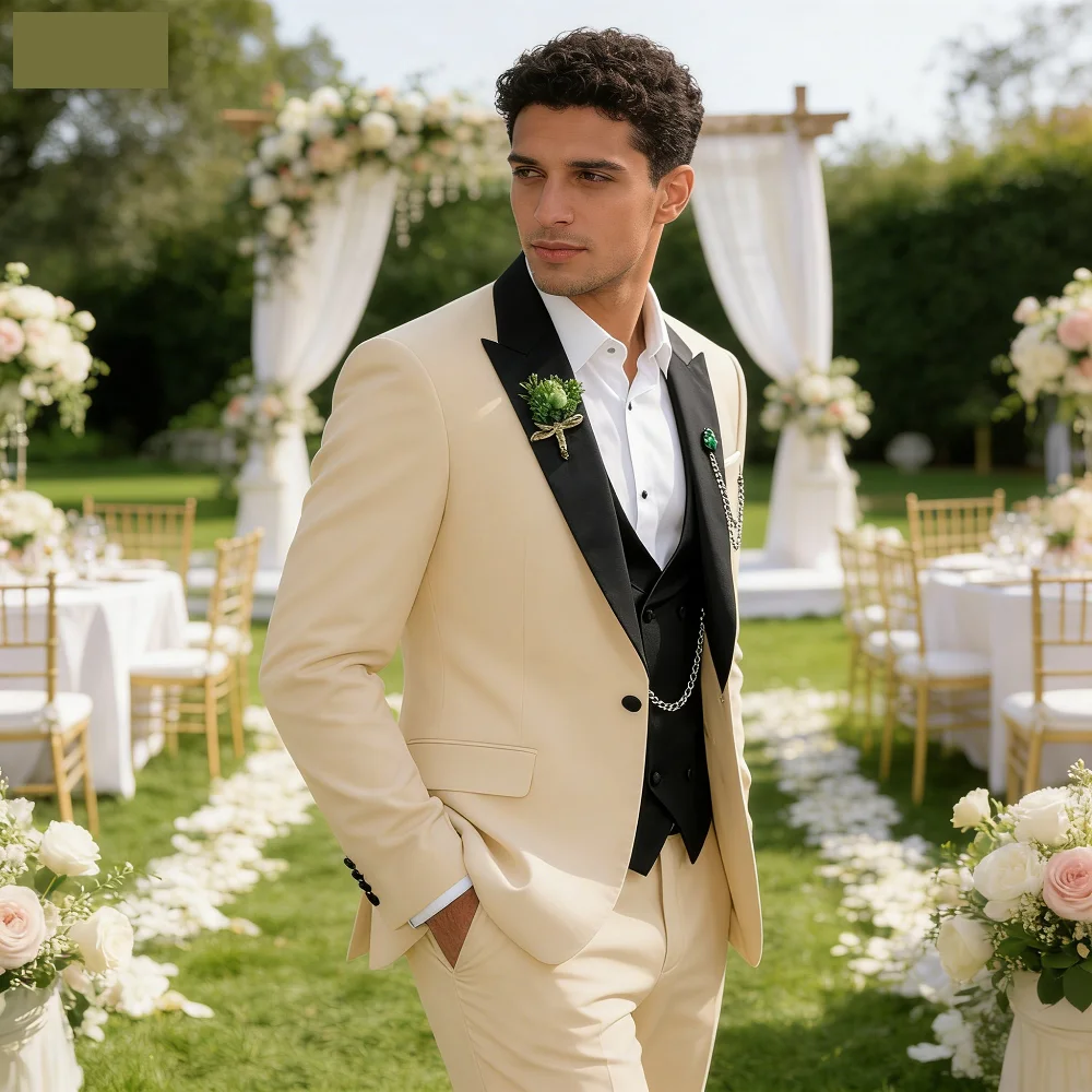 

3 Pieces Men's Wedding Suits Formal Groom Tuxedo Slim Fit Business Blazer Double Breasted Vest Pants Set for Party