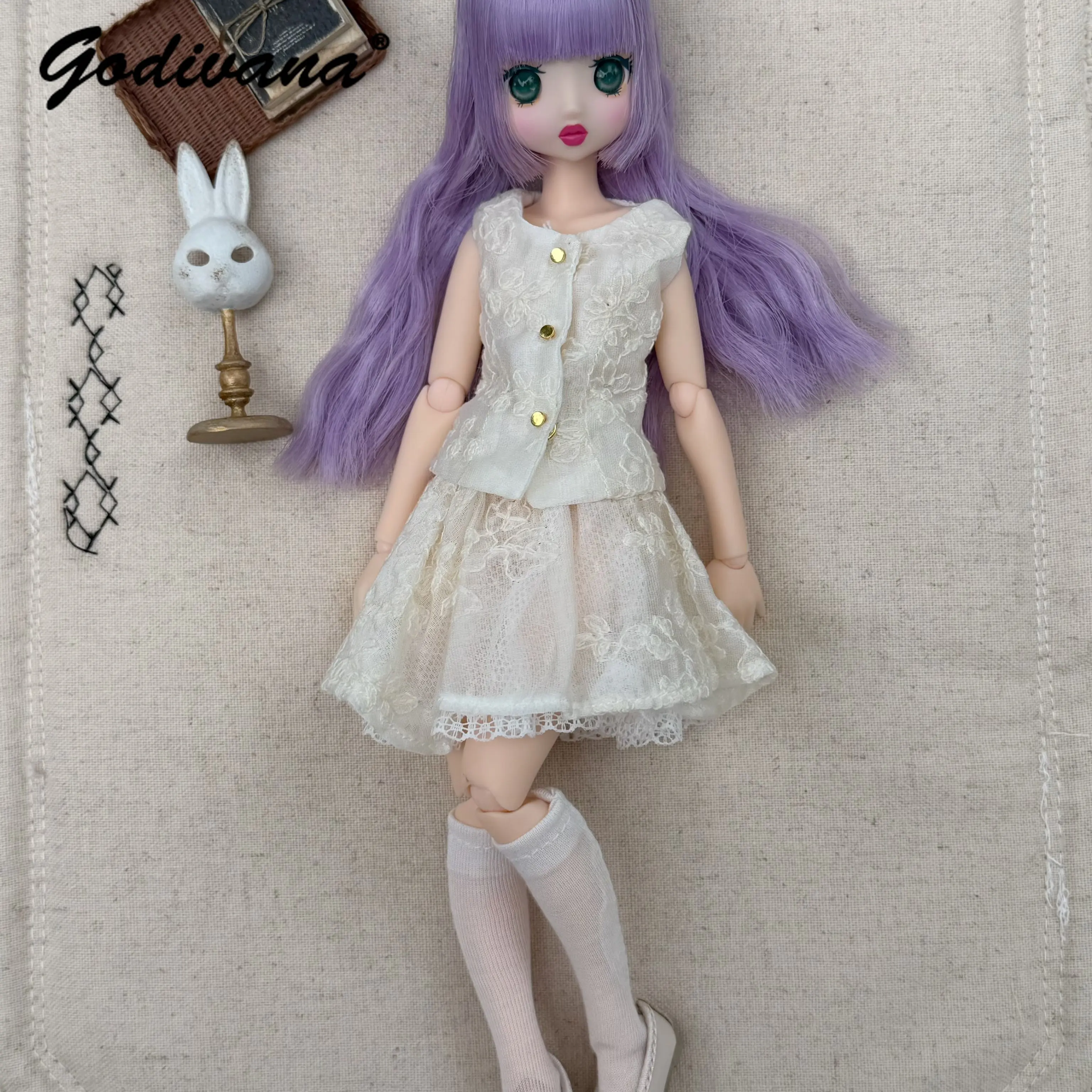 Blythe Azone OB24 Ob22 Momoko Doll Clothes Vintage Sweet Lace Trim Embroidery Vest and Skirt Princess Two Pieces Set for Blythe