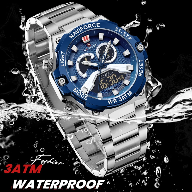 NAVIFORCE Watches Men New Top Luxury Sport Quartz Luminous Dual Display Digital Chronograph Wristwatches Waterproof Male Watch