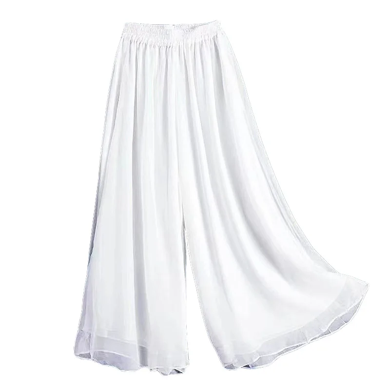 Fashion Woman Casual Chiffon Wide Leg Pants Chinese Classical Dance Clothing Female Elegant Trousers Elastic Waist Ethnic Pants