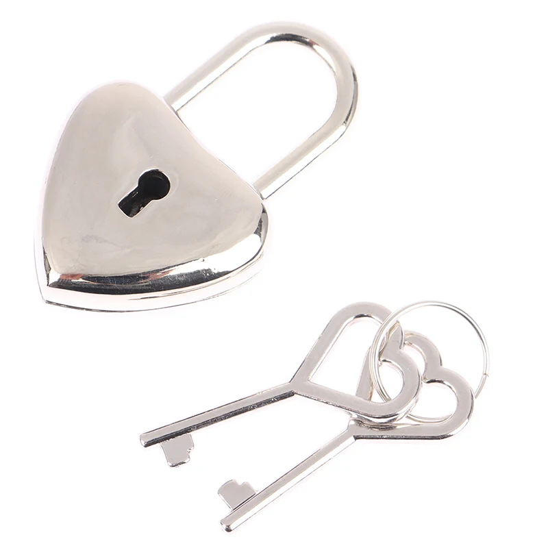 1Set Heart Shape Padlock Mini Luggage Hardware Locks With Key Lock For Travel Wedding Jewelry Box Diary Book Suitcase