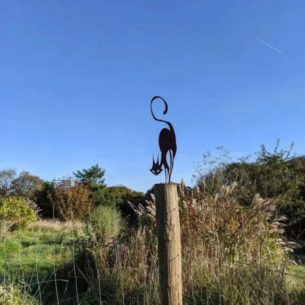 Adorable Rusty Series Cat Fence Decoration Silhouette Art Wall Art Halloween Ornaments Metal Garden Statue